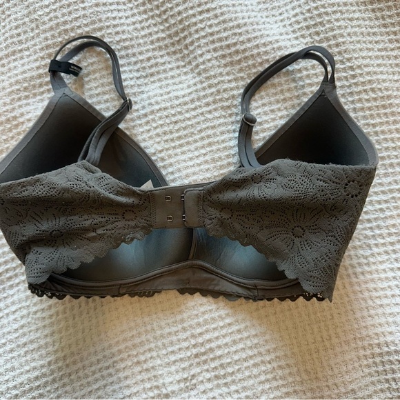NWT AERIE Real Sunnie Wireless push up bra in grey size 32DD / 32E flower lace - Picture 5 of 9